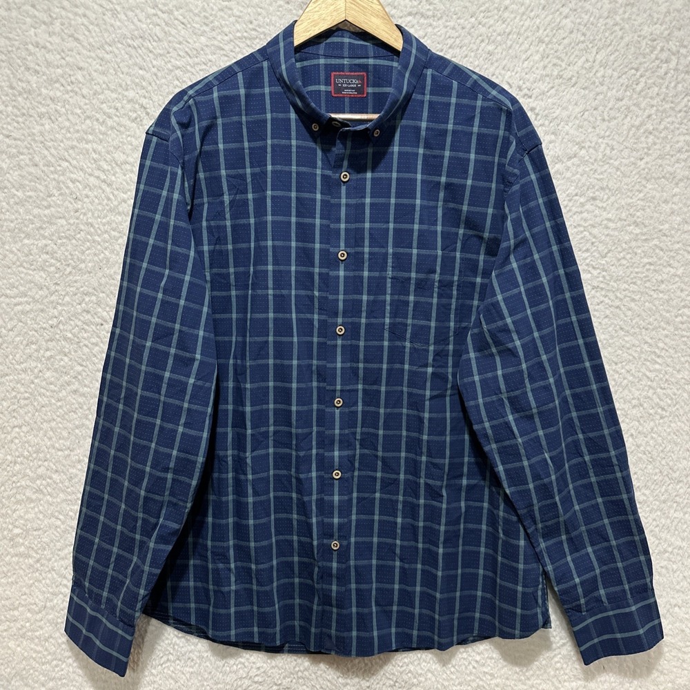 Untuckit Corison Men's‎ Size 2XL Blue Plaid Performance Long Sleeve Button Up